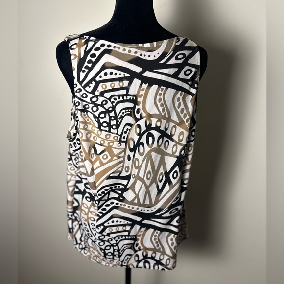 MILANO Women’s Medium Sleeveless Geometric Print Gold Metal Sleeve Strap Blouse - Picture 3 of 10